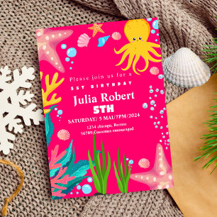 octopus Sea Animals watercolor birthday invitation