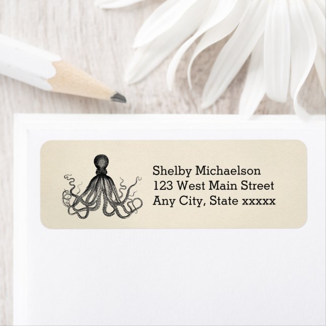 Octopus Sea Creature Animal Return Address Labels (Insitu)