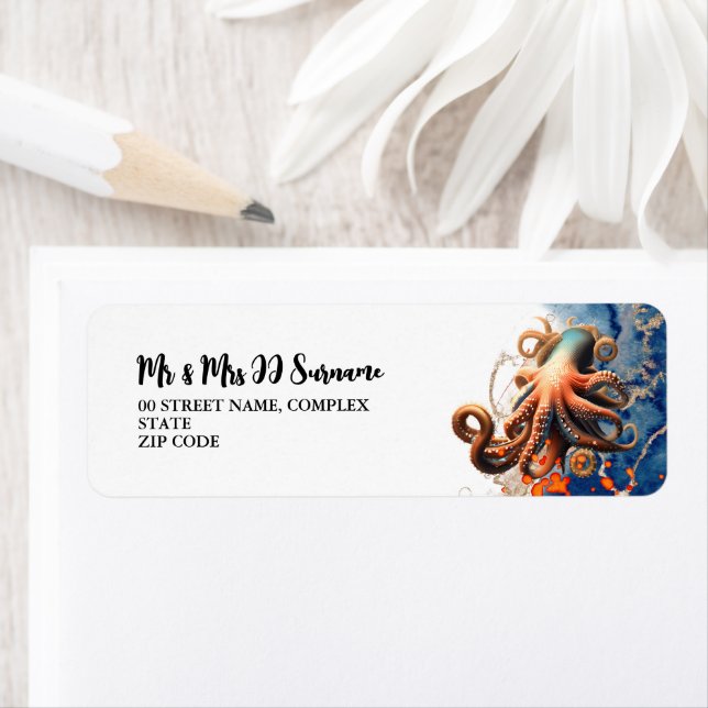 Octopus sea creature beach theme coastal seaside  label (Insitu)