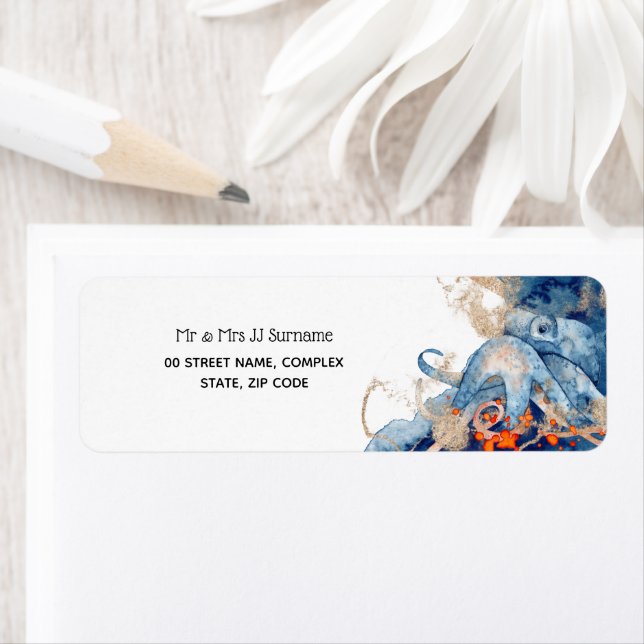 Octopus sea creatures navy blue orange nautical label (Insitu)