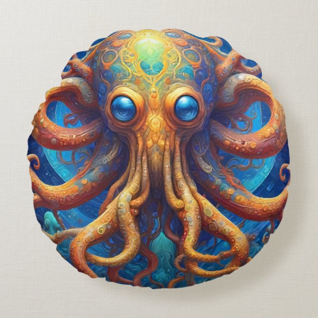 Octopus Sea Life Round Pillow (Front)