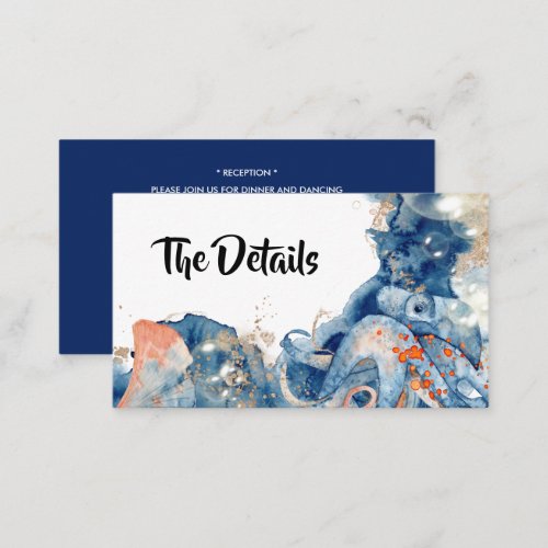 Octopus sea mammals navy blue orange details enclosure card