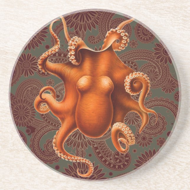 Octopus Sea Monster Creature Cephalapod Vintage Coaster (Front)