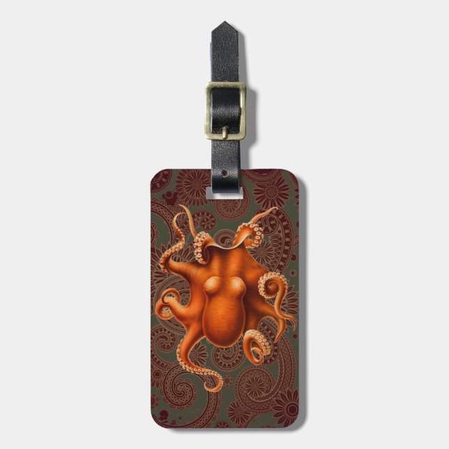 Octopus Sea Monster Creature Cephalapod Vintage Luggage Tag (Front Vertical)