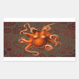 Octopus Sea Monster Creature Cephalapod Vintage Rectangular Sticker