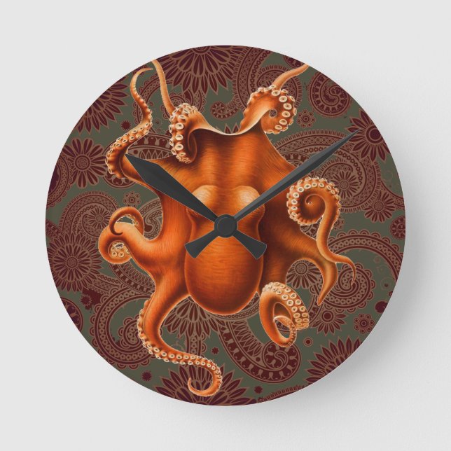 Octopus Sea Monster Creature Cephalapod Vintage Round Clock (Front)