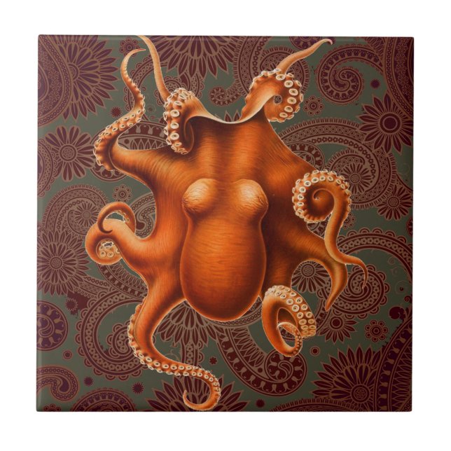 Octopus Sea Monster Creature Cephalapod Vintage Tile (Front)