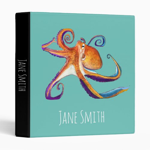 Octopus sealife watercolor art 3 ring binder