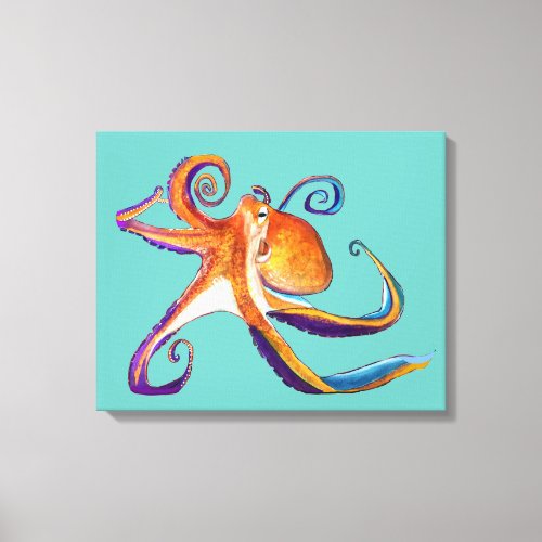 Octopus sealife watercolor art canvas print