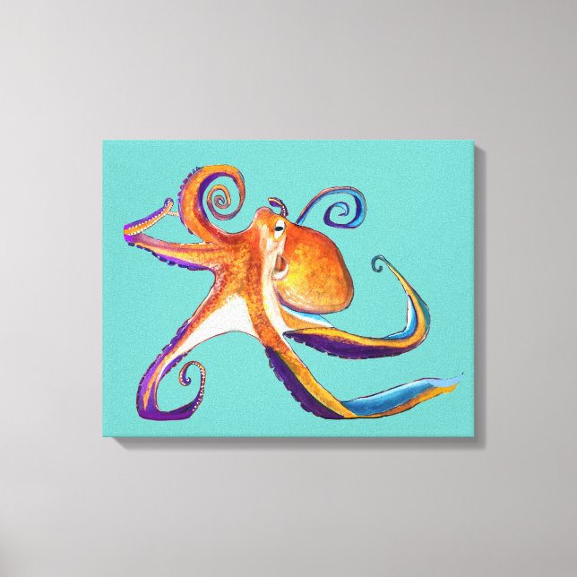 Octopus sealife watercolor art canvas print (Front)