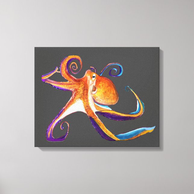 Octopus sealife watercolor art canvas print (Front)
