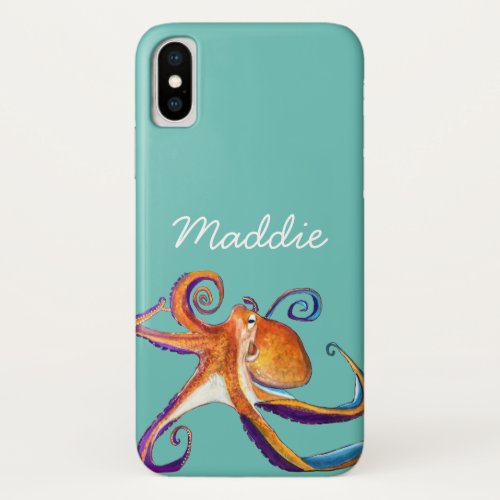 Octopus sealife watercolor art iPhone XS case