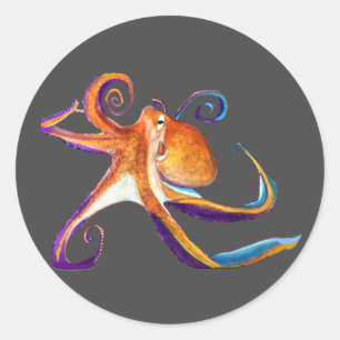 Octopus sealife watercolor art classic round sticker