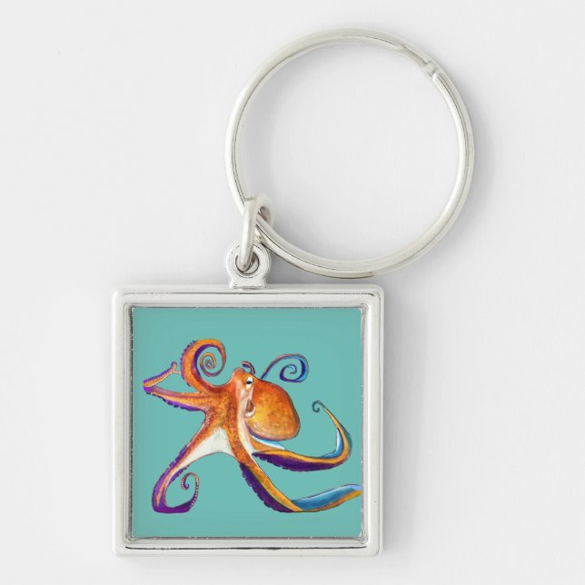 Octopus sealife watercolor art keychain (Front)