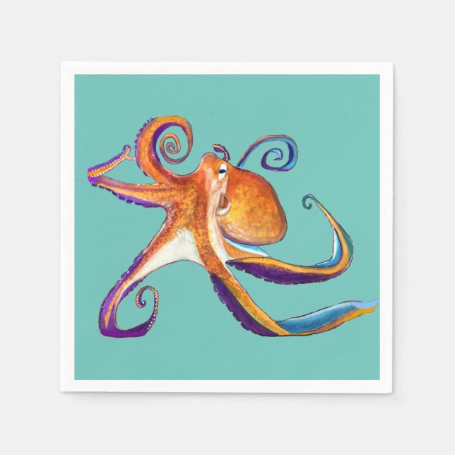 Octopus sealife watercolor art napkins (Front)