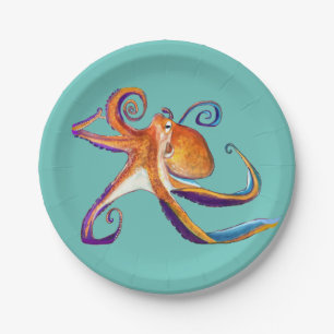 Octopus sealife watercolor art paper plates