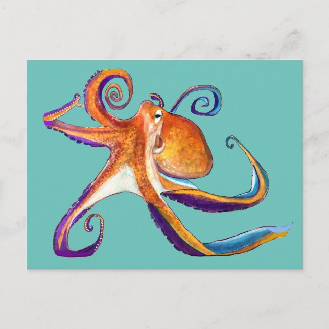 Octopus sealife watercolor art postcard (Front)