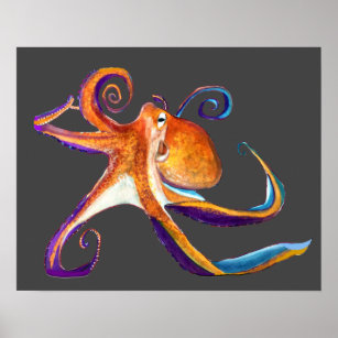 Octopus sealife watercolor art poster
