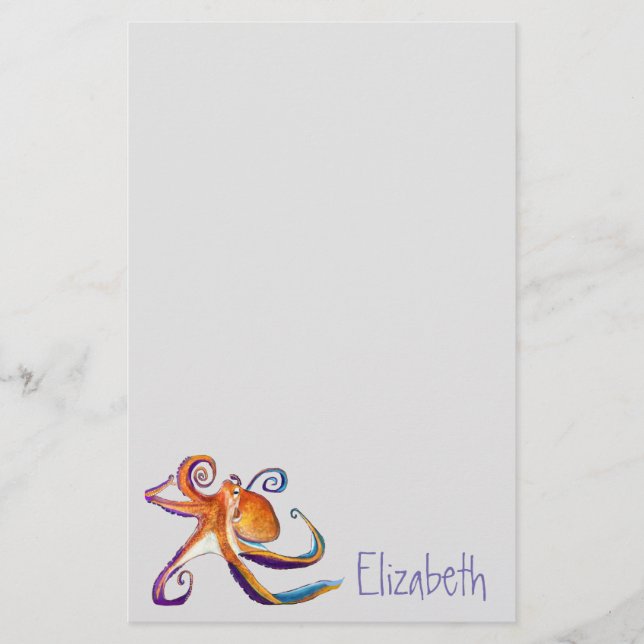 Octopus sealife watercolor art stationery (Front)