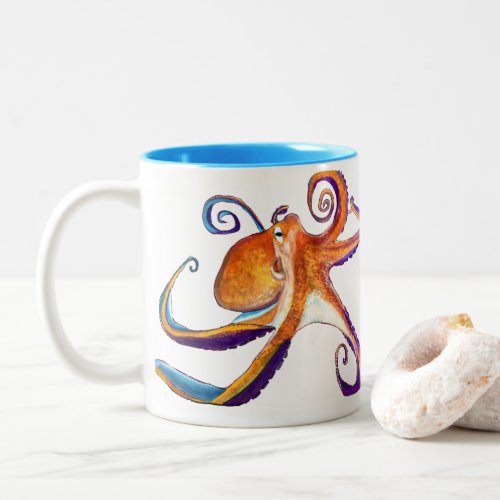 Octopus sealife watercolor art Two_Tone coffee mug