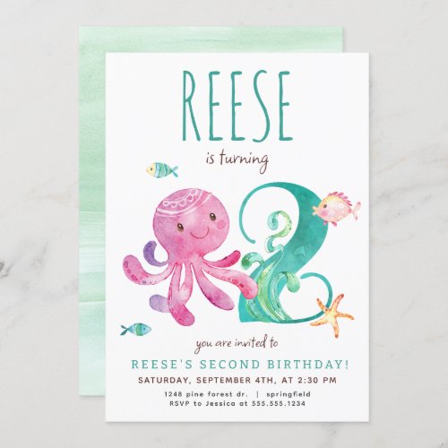 Octopus Second Birthday Invitation