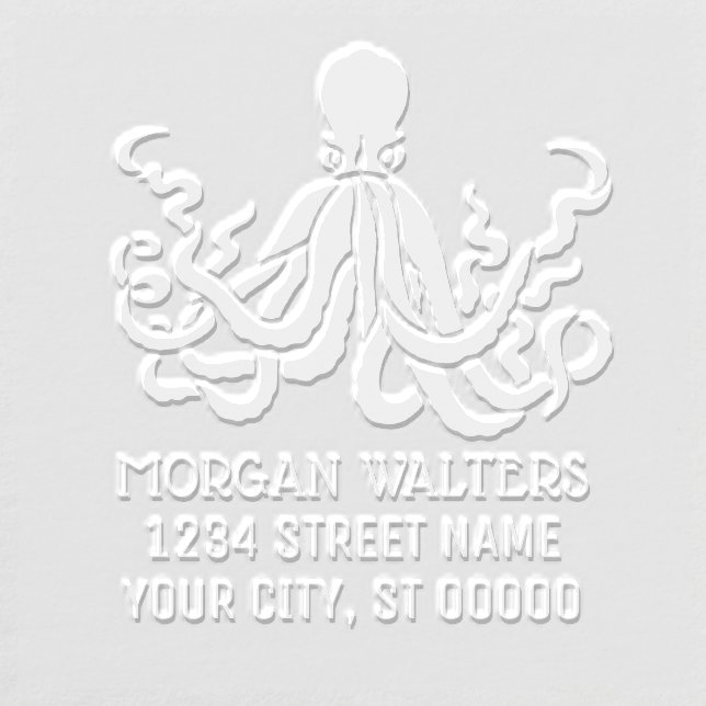 Octopus Silhouette Sea Life Name Return Address Embosser (Design)