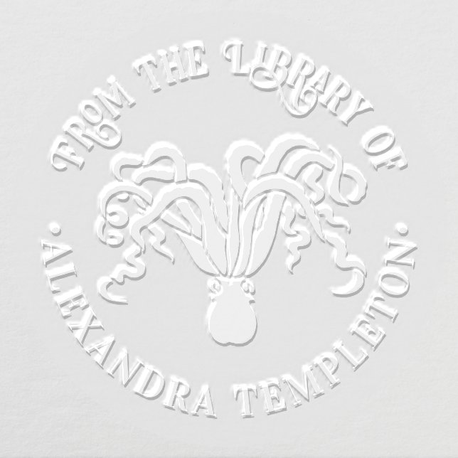 Octopus Silhouette Sea Round Library #3 Book Name Embosser (Design)