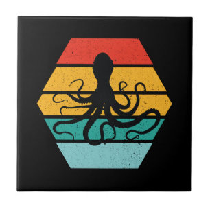 Octopus Silhouette Sunset Ceramic Tile