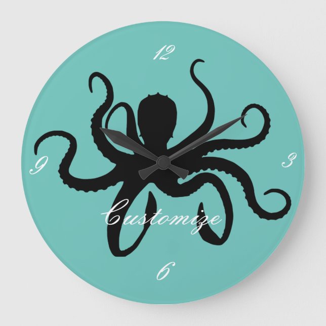 Octopus Silhouette Thunder_Cove Large Clock (Front)