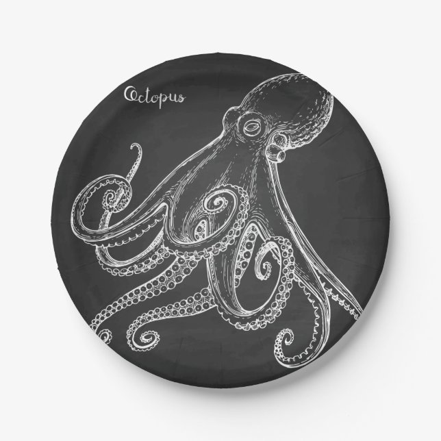 Octopus Sketch Paper Plates (Front)