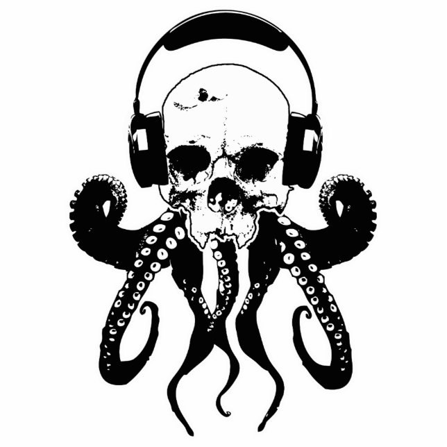 Octopus Skull DJ with Headphones Gothic Art Cutout (Front)