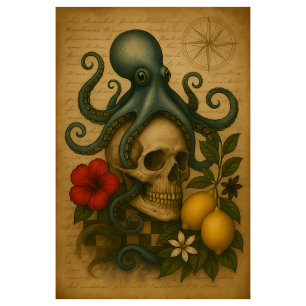 Octopus Skull Nautical Gothic Decor with Lemons Tissue Paper