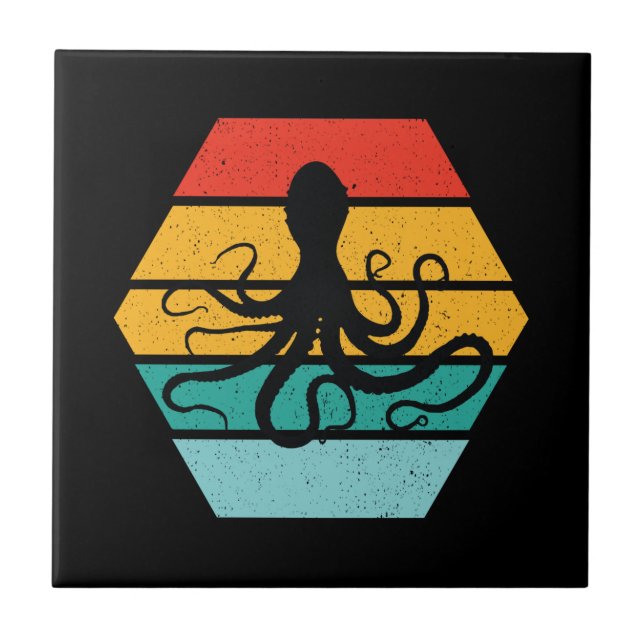 Octopus Squid Sea Creature Tentacles Sunset Ceramic Tile (Front)