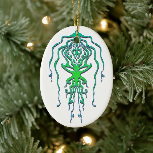Octopus Squid Tribal Tattoo Abstract Design  Ceramic Ornament (Tree)