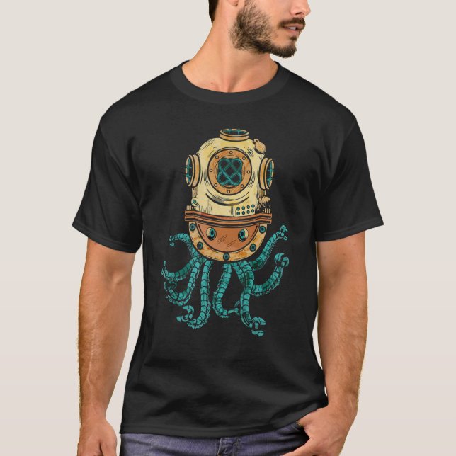 Octopus Steampunk  Men Victorian Era Octopus T-Shirt (Front)