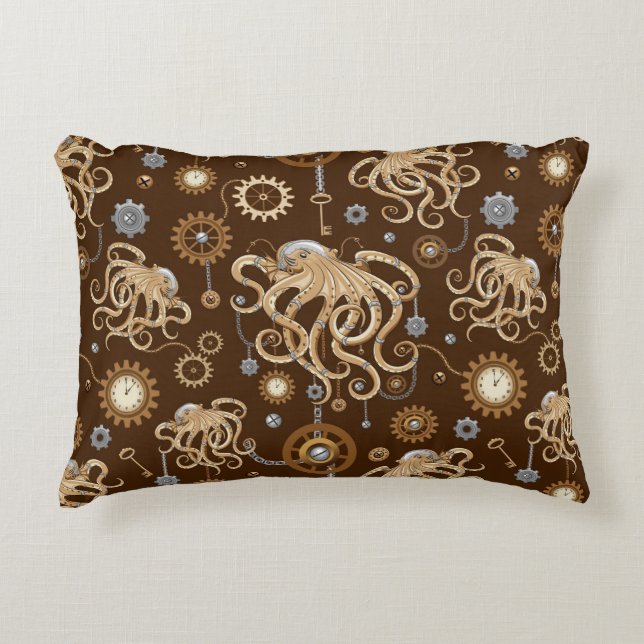 Octopus Steampunk Retro Mechanical Fantasy Accent Pillow (Front)
