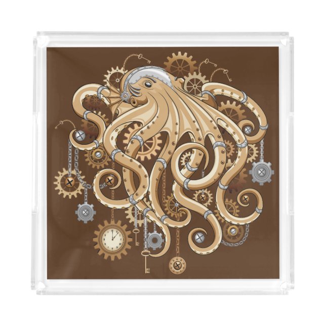 Octopus Steampunk Retro Mechanical Fantasy Acrylic Tray (Front)