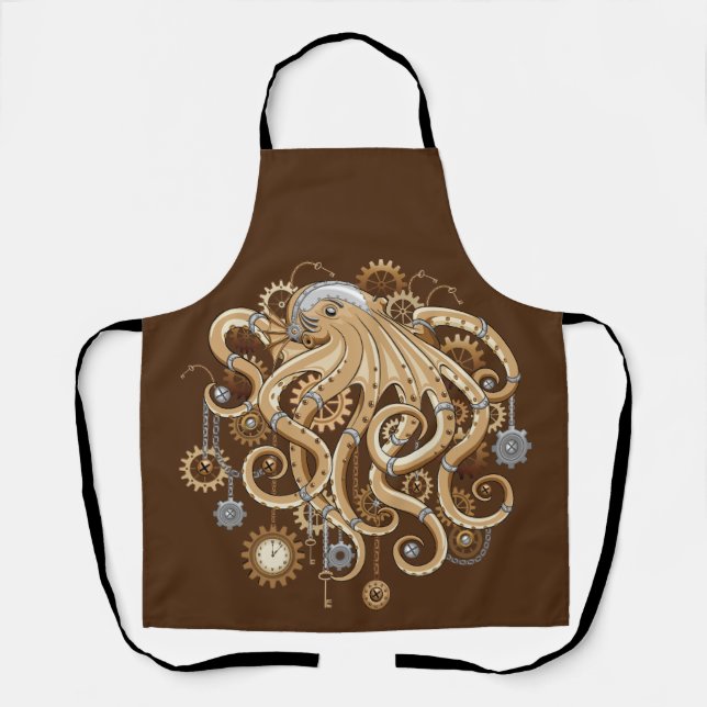 Octopus Steampunk Retro Mechanical Fantasy Apron (Front)