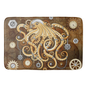 Octopus Steampunk Retro Mechanical Fantasy Bath Mat