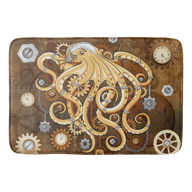 Octopus Steampunk Retro Mechanical Fantasy Bath Mat (Front)