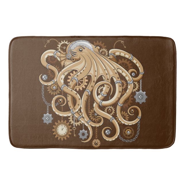 Octopus Steampunk Retro Mechanical Fantasy Bath Mat (Front)