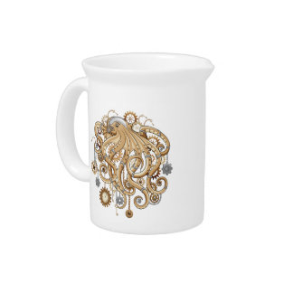 Octopus Steampunk Retro Mechanical Fantasy Beverage Pitcher