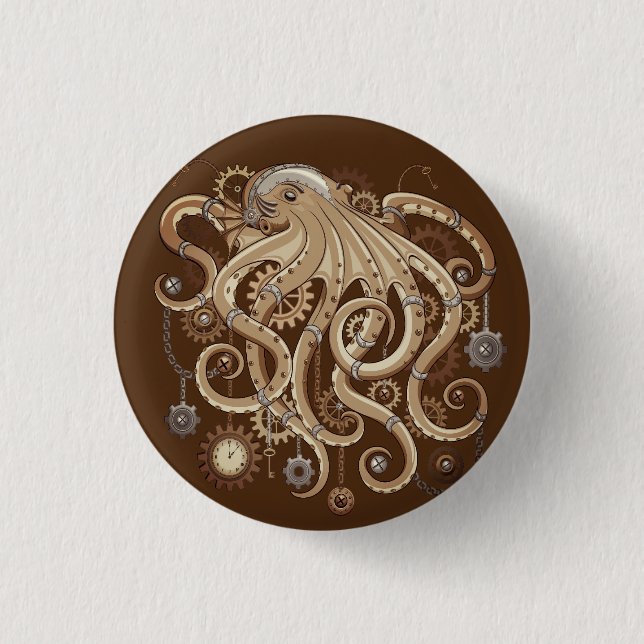 Octopus Steampunk Retro Mechanical Fantasy Button (Front)