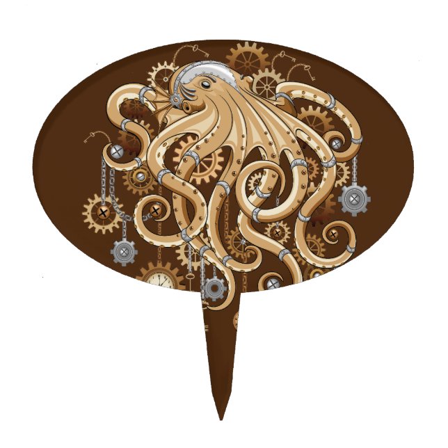 Octopus Steampunk Retro Mechanical Fantasy Cake Topper (Front)