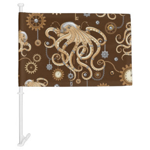 Octopus Steampunk Retro Mechanical Fantasy Car Flag