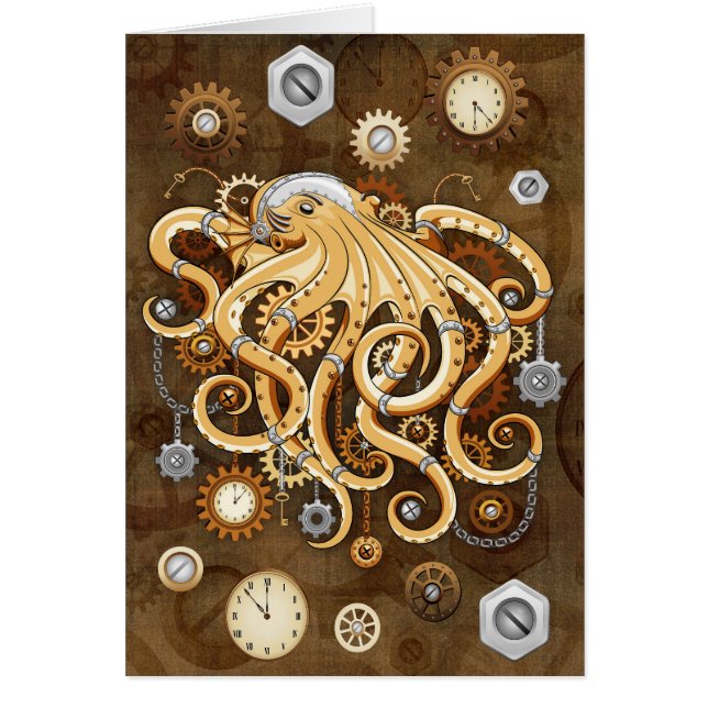 Octopus Steampunk Retro Mechanical Fantasy Cards (Front)