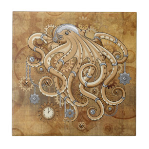 Octopus Steampunk Retro Mechanical Fantasy Ceramic Tile