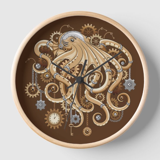 Octopus Steampunk Retro Mechanical Fantasy Clock (Front)