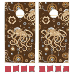Octopus Steampunk Retro Mechanical Fantasy Cornhole Set