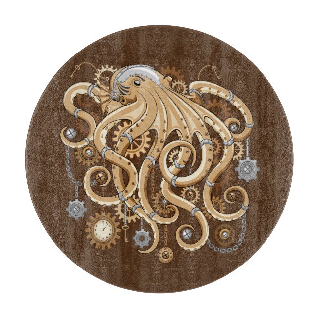 Octopus Steampunk Retro Mechanical Fantasy Cutting Board (Front)